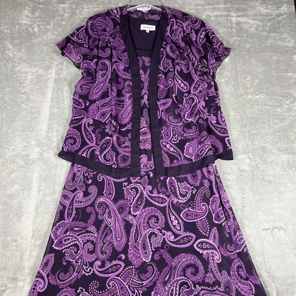 Studio I One‎ Womens 20W Purple Paisley 2 Piece Dress With Jacket Long